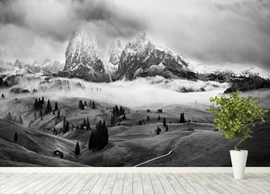 Foggy Dolomites Wall Mural Wallpaper - Canvas Art Rocks - 4