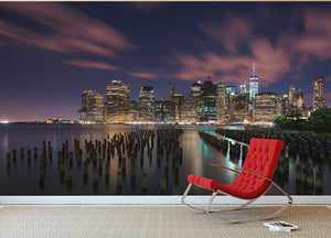 New York City At Night Wall Mural Wallpaper - Canvas Art Rocks - 2