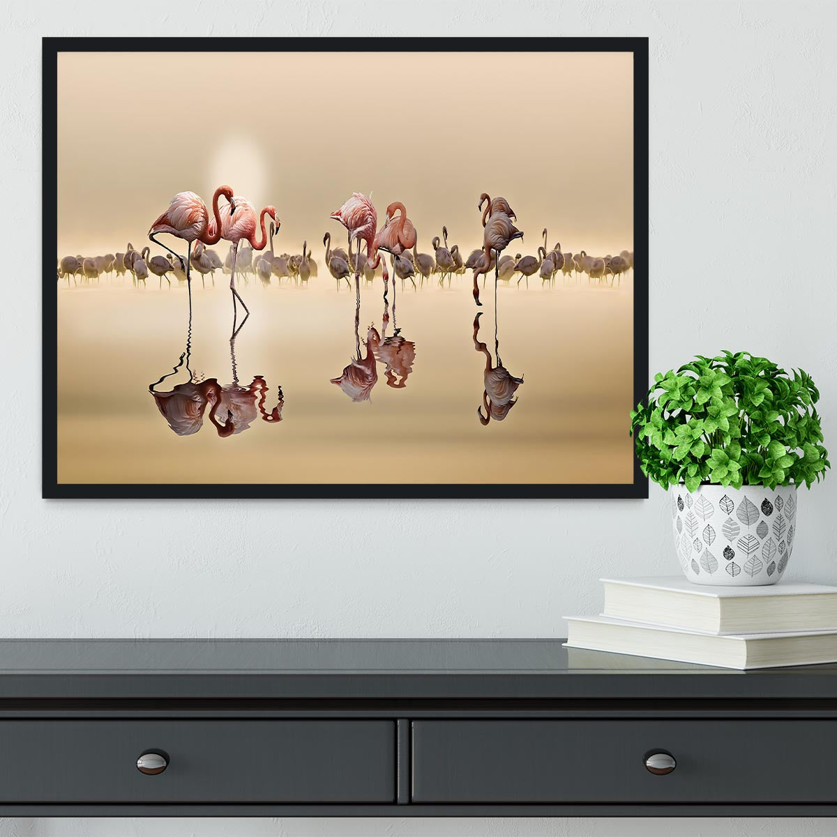 Flamingos In The Sun Framed Print - Canvas Art Rocks - 2