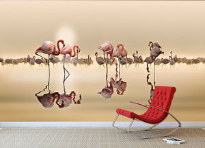 Flamingos In The Sun Wall Mural Wallpaper - Canvas Art Rocks - 2