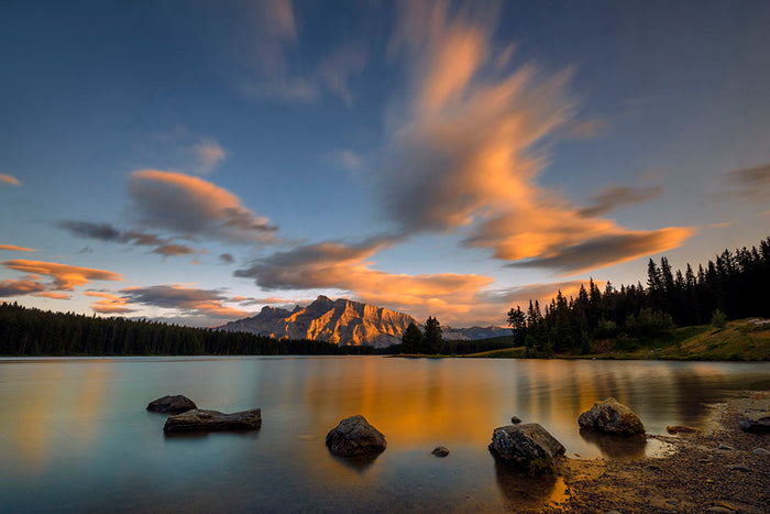 Two Jack Lake Sunset Wall Mural Wallpaper