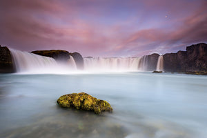 Godafoss And The Moon Wall Mural Wallpaper - Canvas Art Rocks - 1