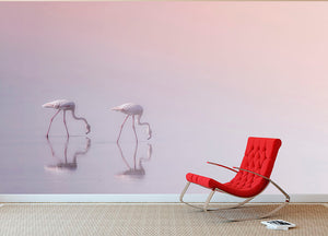 Flamingos Drinking Wall Mural Wallpaper - Canvas Art Rocks - 2