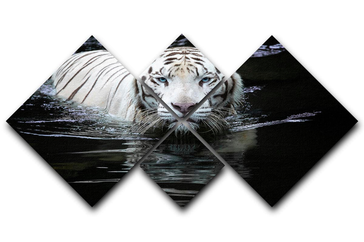 White Tiger Swimming 4 Square Multi Panel Canvas - Canvas Art Rocks - 1