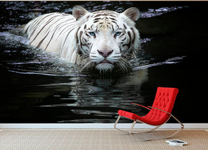 White Tiger Swimming Wall Mural Wallpaper - Canvas Art Rocks - 2