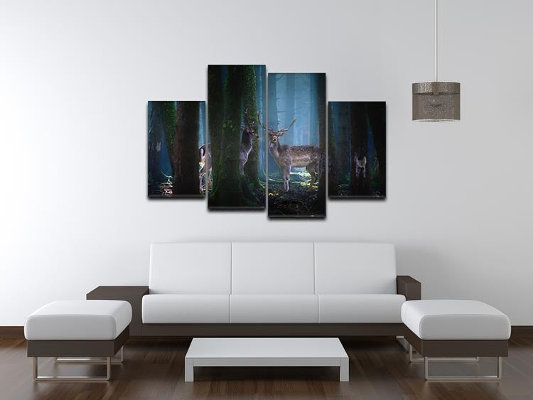 Deers In The Forest 4 Split Panel Canvas - Canvas Art Rocks - 3