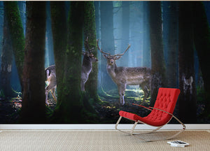 Deers In The Forest Wall Mural Wallpaper - Canvas Art Rocks - 2