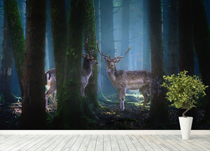 Deers In The Forest Wall Mural Wallpaper - Canvas Art Rocks - 4