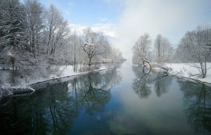 Winter River Wall Mural Wallpaper - Canvas Art Rocks - 1