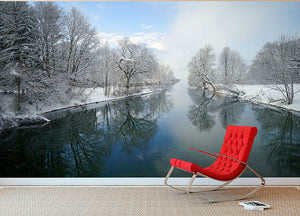 Winter River Wall Mural Wallpaper - Canvas Art Rocks - 2