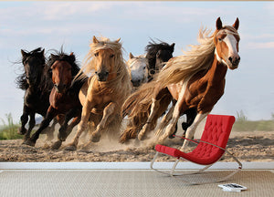 Lucky Six Horses Wall Mural Wallpaper - Canvas Art Rocks - 2