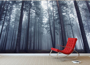 Mysterious Foggy Forest Wall Mural Wallpaper - Canvas Art Rocks - 2