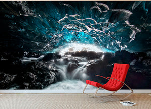 Blue Glacier Cave Wall Mural Wallpaper - Canvas Art Rocks - 2