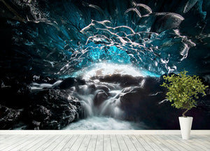 Blue Glacier Cave Wall Mural Wallpaper - Canvas Art Rocks - 4