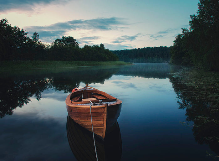 Boat In Fog Wall Mural Wallpaper