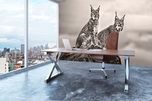 Two Lynx on rock Wall Mural Wallpaper - Canvas Art Rocks - 3