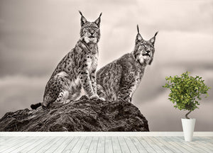 Two Lynx on rock Wall Mural Wallpaper - Canvas Art Rocks - 4