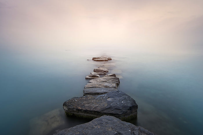 Stones Into The Misty Lake Wall Mural Wallpaper