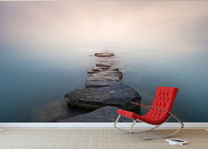 Stones Into The Misty Lake Wall Mural Wallpaper - Canvas Art Rocks - 2