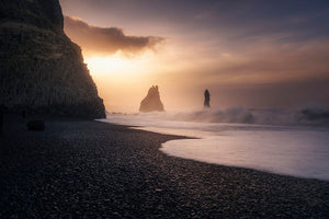 Reynisfjara Sunrise Wall Mural Wallpaper - Canvas Art Rocks - 1