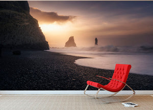 Reynisfjara Sunrise Wall Mural Wallpaper - Canvas Art Rocks - 2