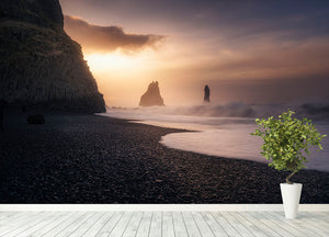 Reynisfjara Sunrise Wall Mural Wallpaper - Canvas Art Rocks - 4