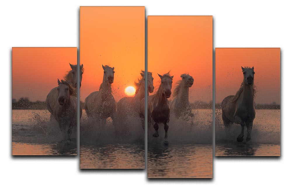 Horses Sunset in Camargue 4 Split Panel Canvas - Canvas Art Rocks - 1