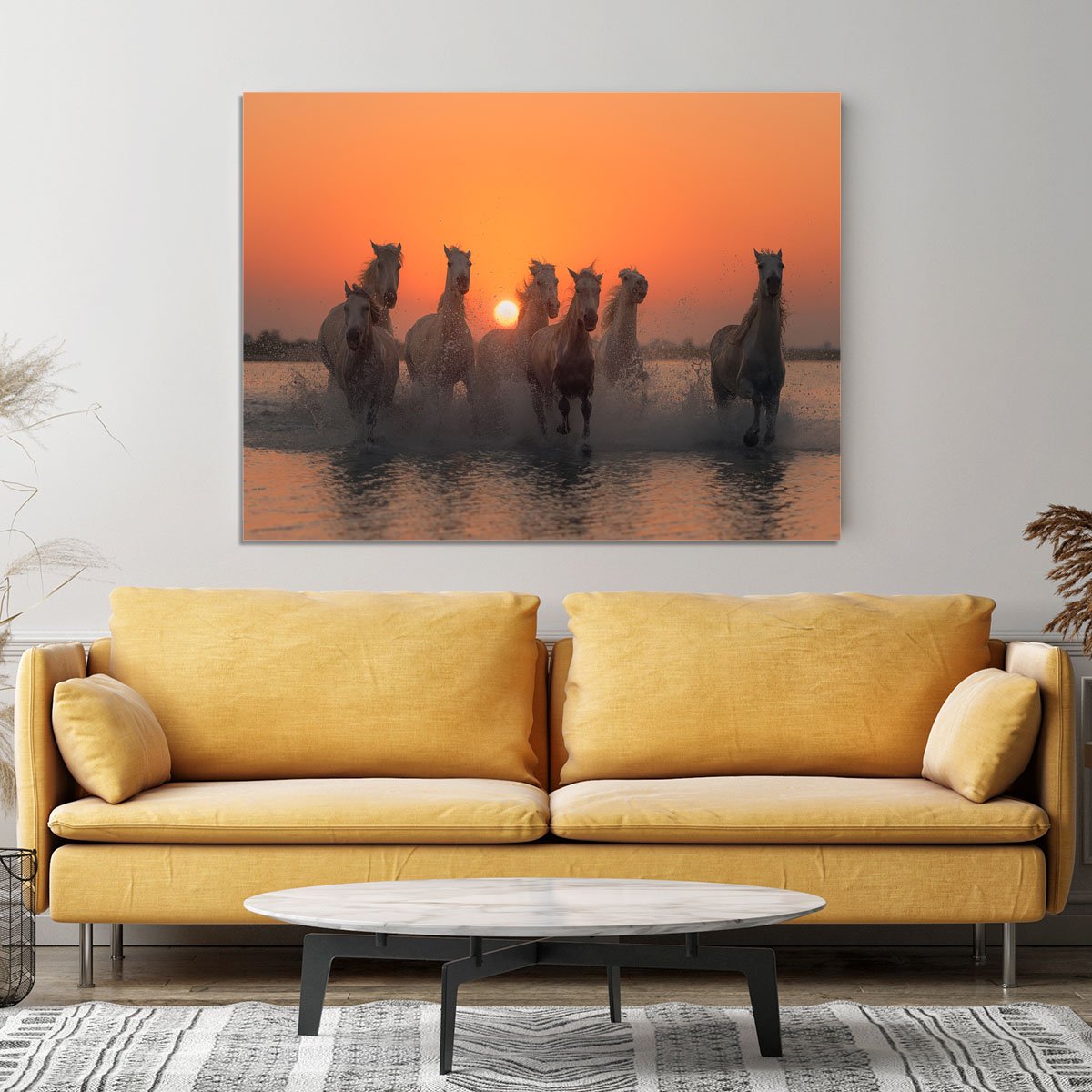 Horses Sunset in Camargue Canvas Print or Poster - Canvas Art Rocks - 4