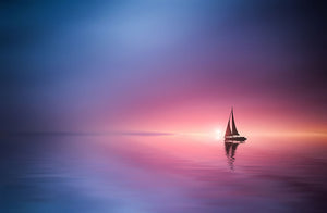 Sailing Across The Lake Toward The Sunset Wall Mural Wallpaper - Canvas Art Rocks - 1