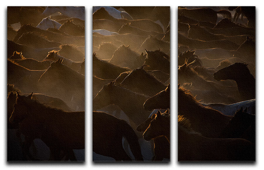 Galloping Horses At Dusk 3 Split Panel Canvas Print - Canvas Art Rocks - 1