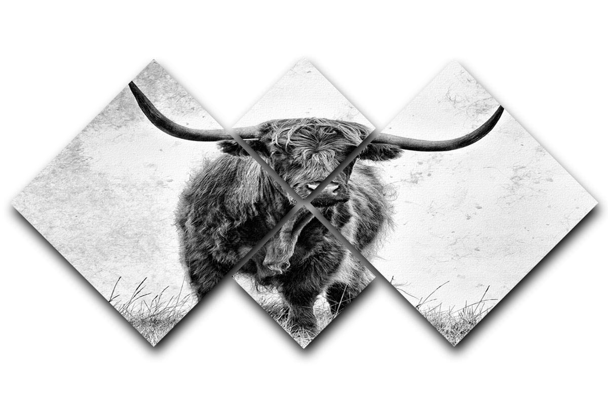Highland Cow 4 Square Multi Panel Canvas - Canvas Art Rocks - 1