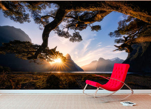 Sunny Day In Milford Sound Wall Mural Wallpaper - Canvas Art Rocks - 2