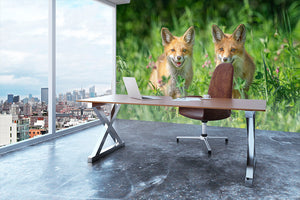 Foxes In Sprint Wall Mural Wallpaper - Canvas Art Rocks - 3