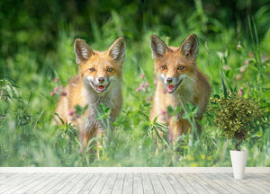 Foxes In Sprint Wall Mural Wallpaper - Canvas Art Rocks - 4