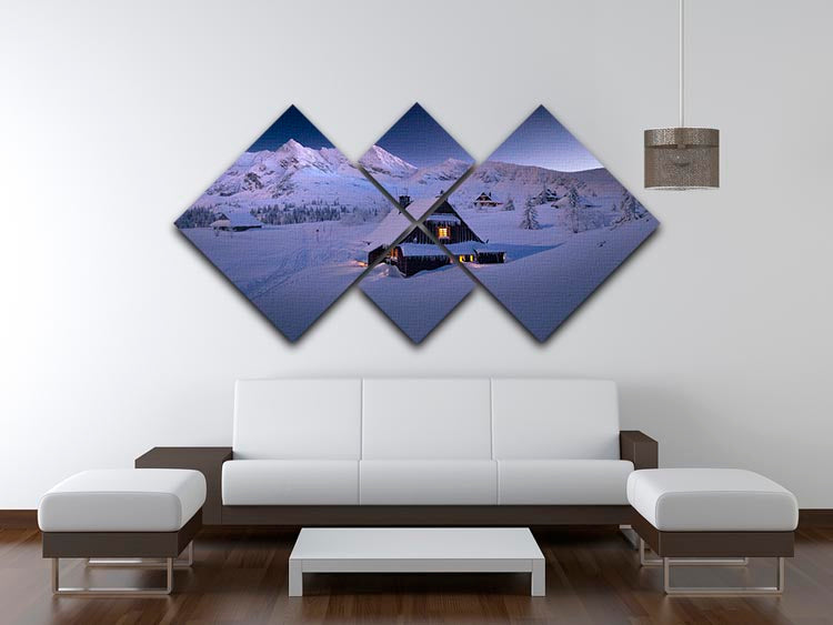 Winter Hut 4 Square Multi Panel Canvas - Canvas Art Rocks - 3
