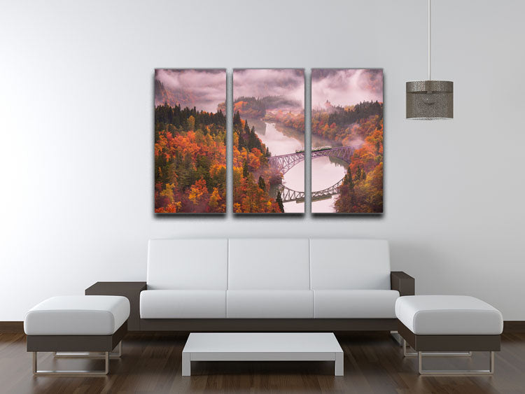 Autumn Tadami Line 3 Split Panel Canvas Print - Canvas Art Rocks - 3