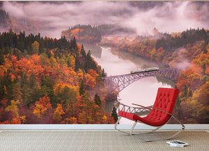 Autumn Tadami Line Wall Mural Wallpaper - Canvas Art Rocks - 2