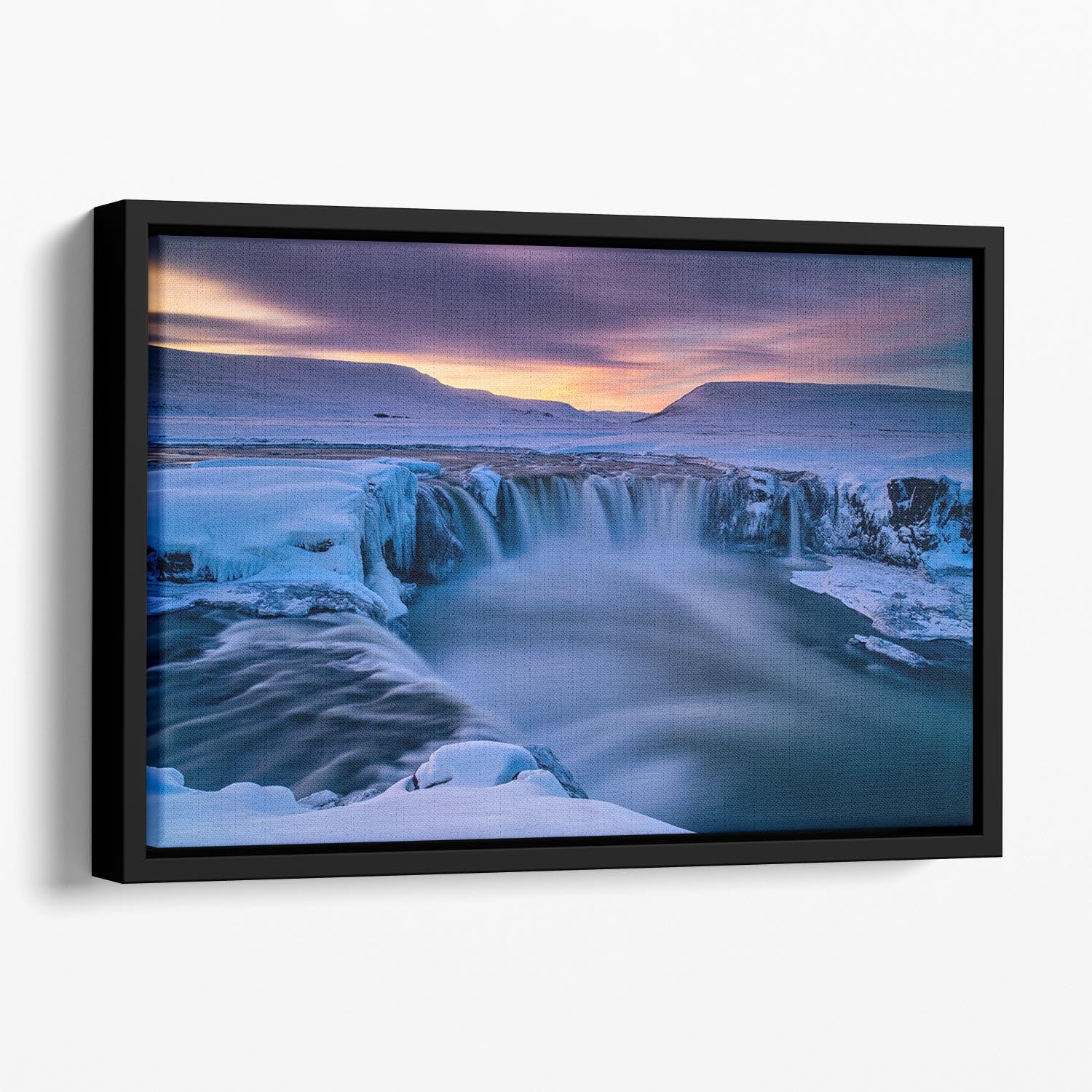 Wintry Waterfall Floating Framed Canvas - Canvas Art Rocks - 1