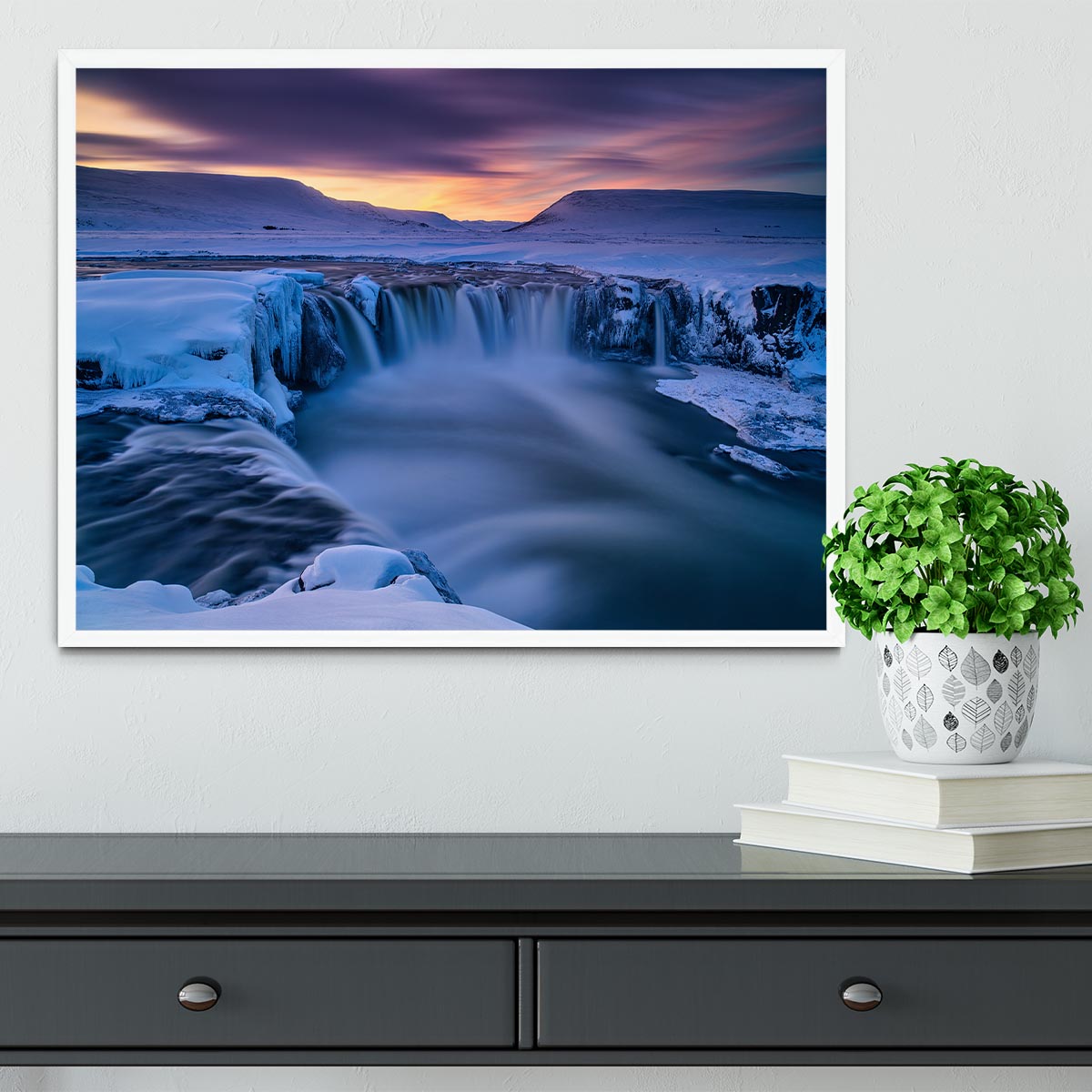 Wintry Waterfall Framed Print - Canvas Art Rocks -6