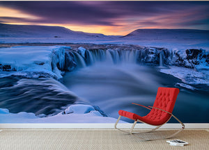 Wintry Waterfall Wall Mural Wallpaper - Canvas Art Rocks - 2