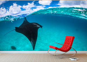 A Reef Manta Ray In Mayotte Wall Mural Wallpaper - Canvas Art Rocks - 2