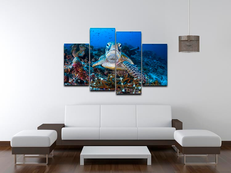 Face To Face With A Green Turtle 4 Split Panel Canvas - Canvas Art Rocks - 3