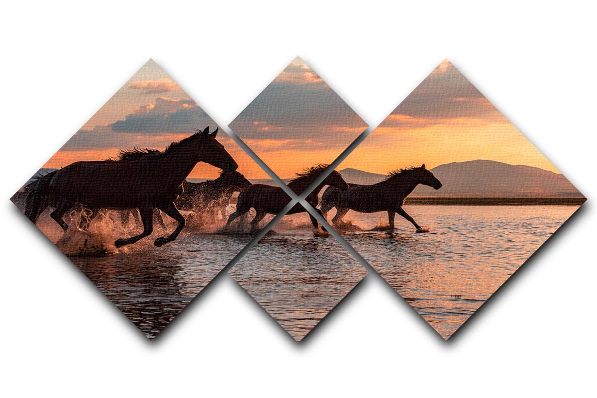 Water Horses 4 Square Multi Panel Canvas - Canvas Art Rocks - 1