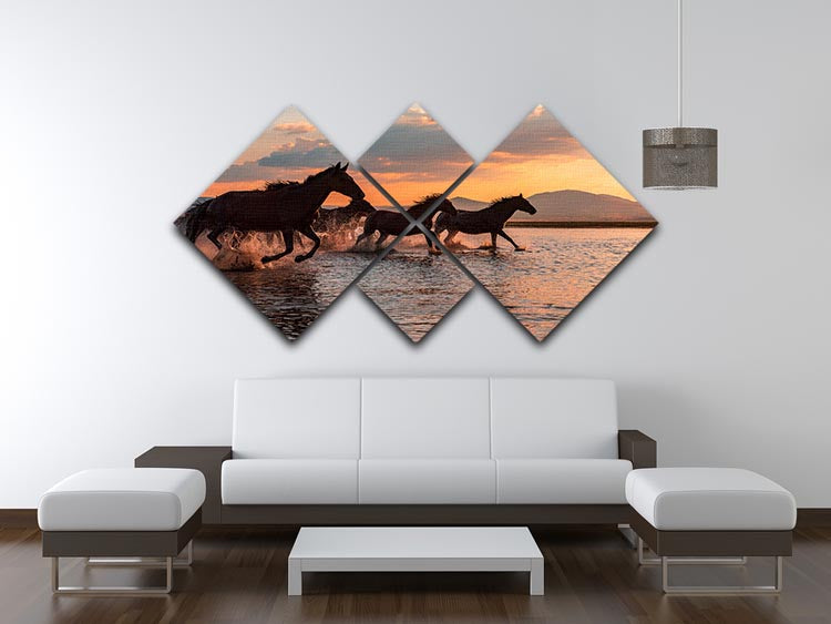 Water Horses 4 Square Multi Panel Canvas - Canvas Art Rocks - 3