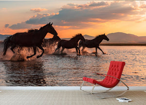 Water Horses Wall Mural Wallpaper - Canvas Art Rocks - 2