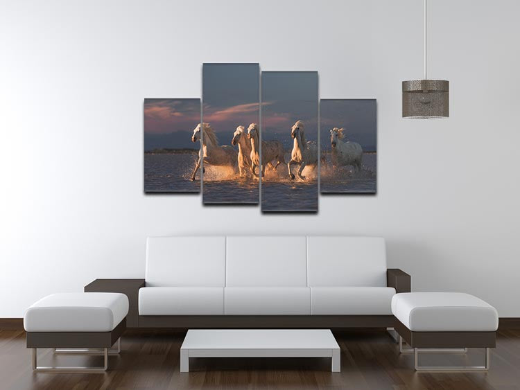 Camargue horses on sunset 4 Split Panel Canvas - Canvas Art Rocks - 3