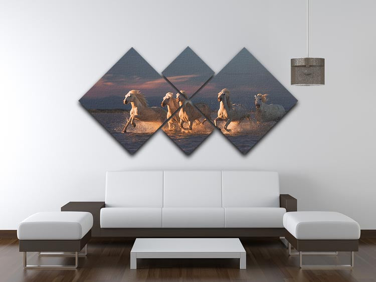 Camargue horses on sunset 4 Square Multi Panel Canvas - Canvas Art Rocks - 3