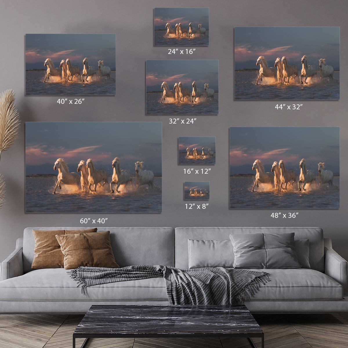 Camargue horses on sunset Canvas Print or Poster - Canvas Art Rocks - 7