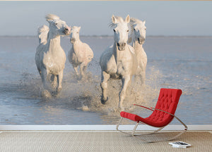 Running White Horses Wall Mural Wallpaper - Canvas Art Rocks - 2