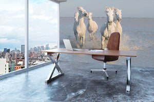 Running White Horses Wall Mural Wallpaper - Canvas Art Rocks - 3